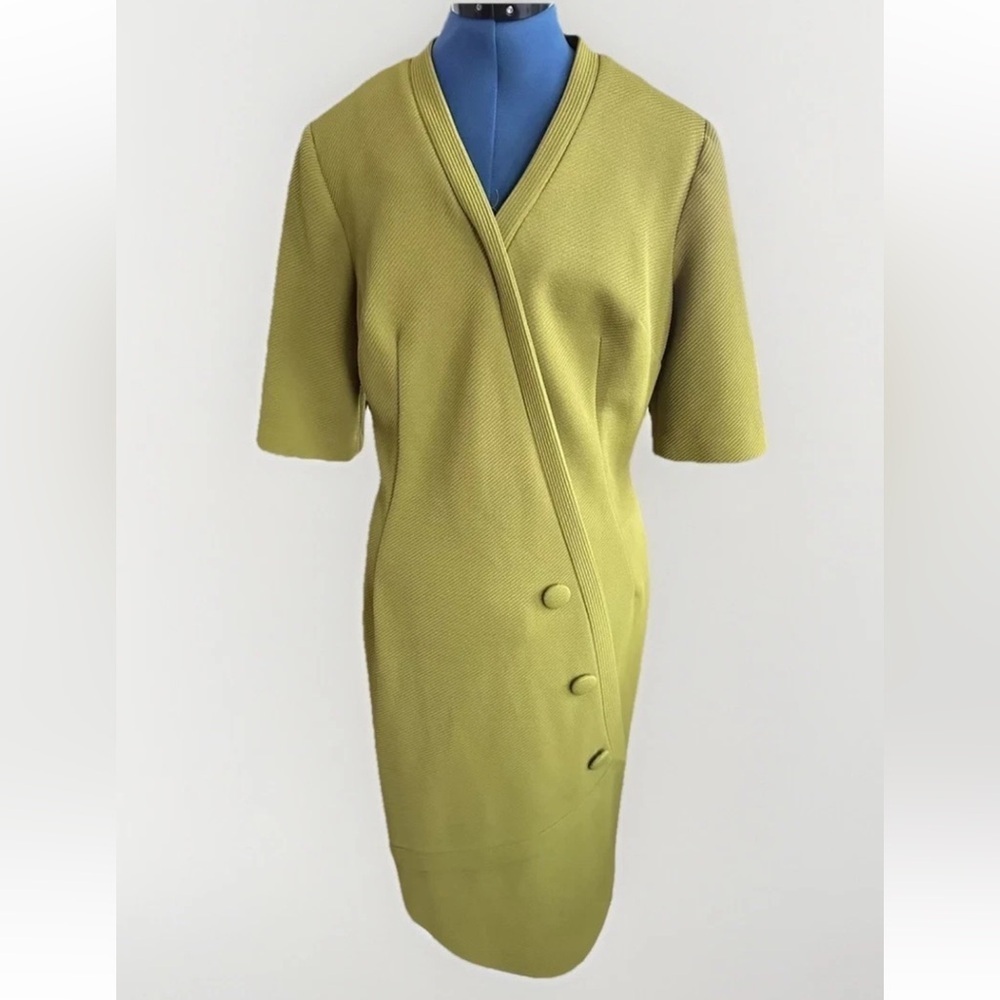 Vintage 60s 70s Edith Flagg Avocado Green Sheath Dress